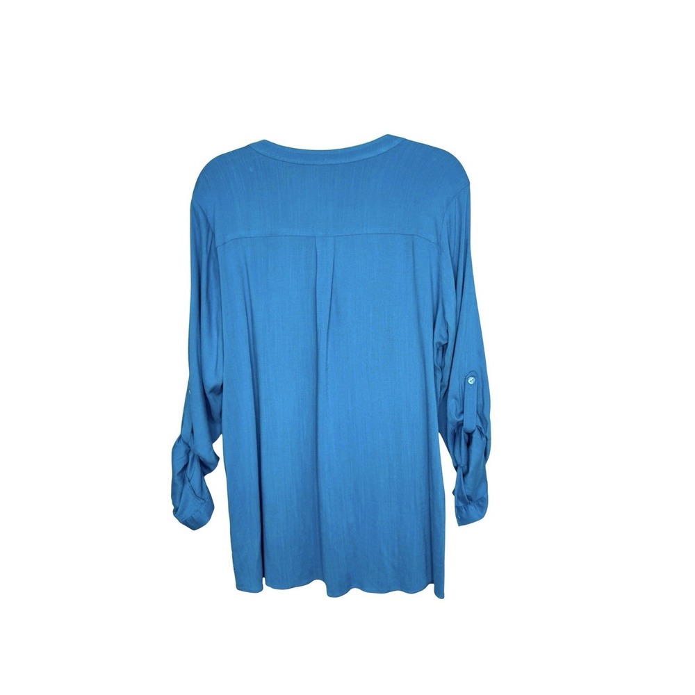 Soft Surroundings Tunic Top Size XL Turquoise Eyelet Trim Button Up Shirt - Picture 3 of 7